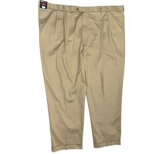 Roundtree & Yorke Travel Smart Pants 54x32 Beige Classic Fit Pleat Cuff Non-Iron